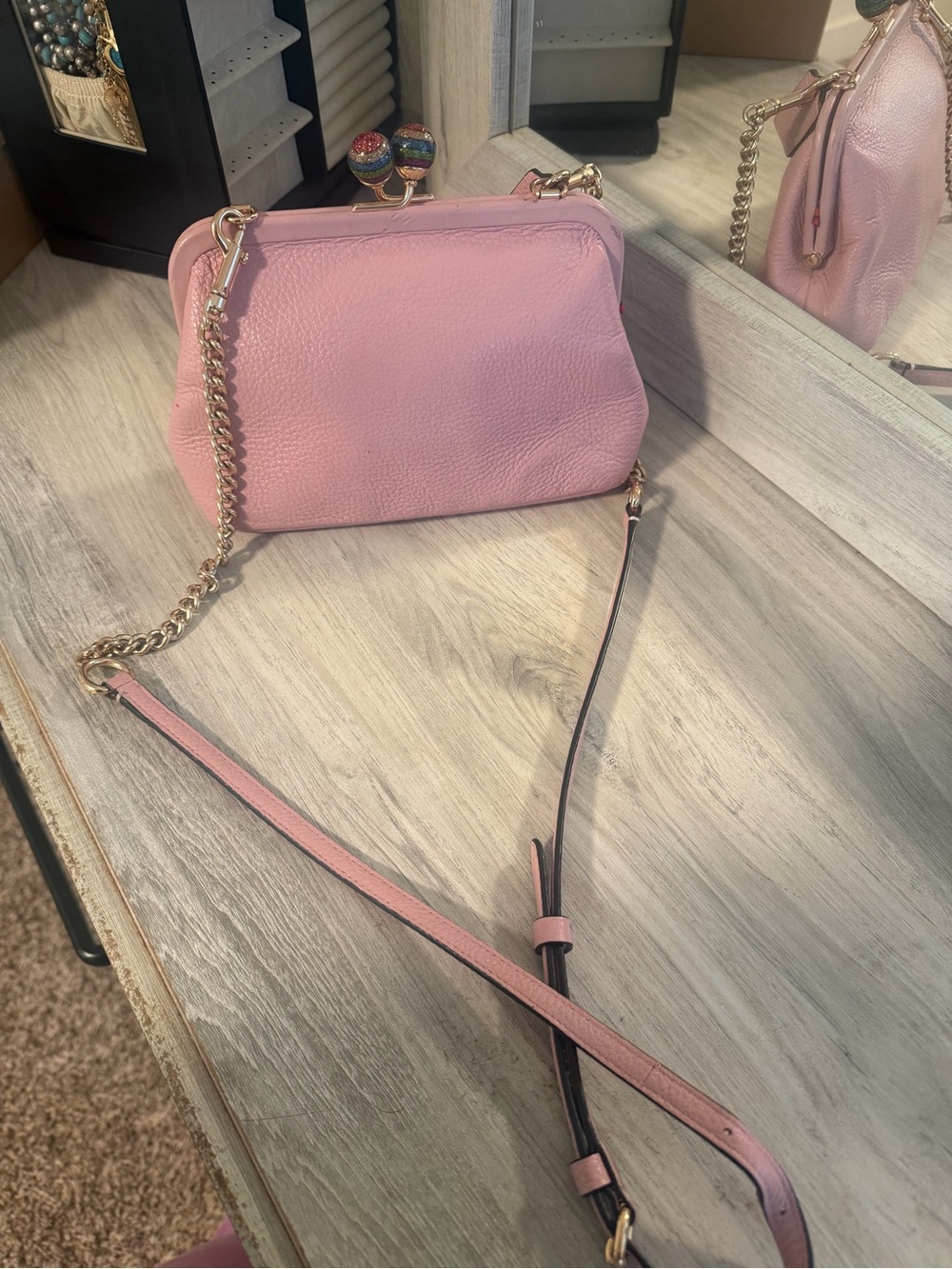 Coach Pink Leather Kiss-Lock Crossbody with Glitter Ball Clasp - Picture 3 of 3